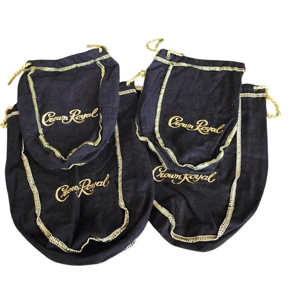 4 Crown Royal Black & Gold Drawstring Bags Pouches 2 Large 9 Inch & 2 Small 7 In - Picture 1 of 6